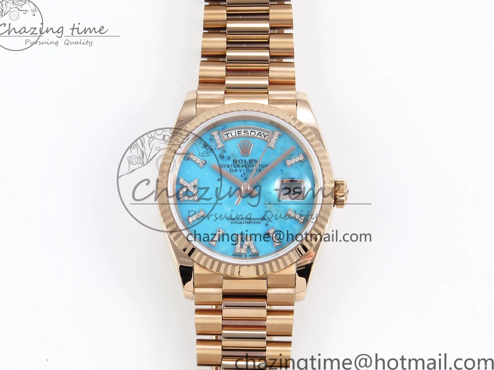 Day 1:1 Tiffany RAF Stone Edition on Best RG Blue RG Date A2836 Dial Bracelet Roman 36 0523